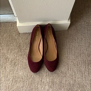Nine West Burgundy Wedge Suede Heels